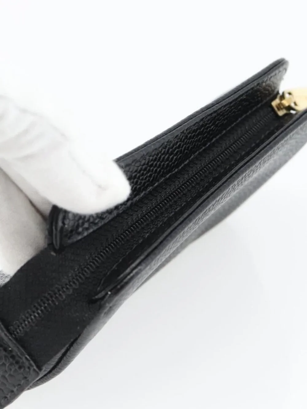 CHANEL COCO Mark Pouch Grained Calf Skin Black Gold CC Auth 181481